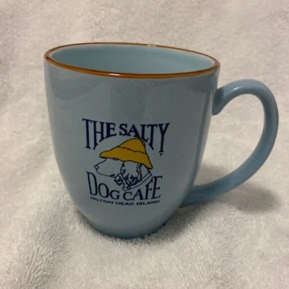 Salty Dog Cafe Mug, Hilton Head Island SC, Blue with brown rim - Picture 1 of 5